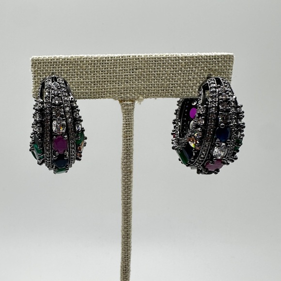 Statement cz rhinestone, possible gemstones in black "silver" earrings! - Picture 10 of 15